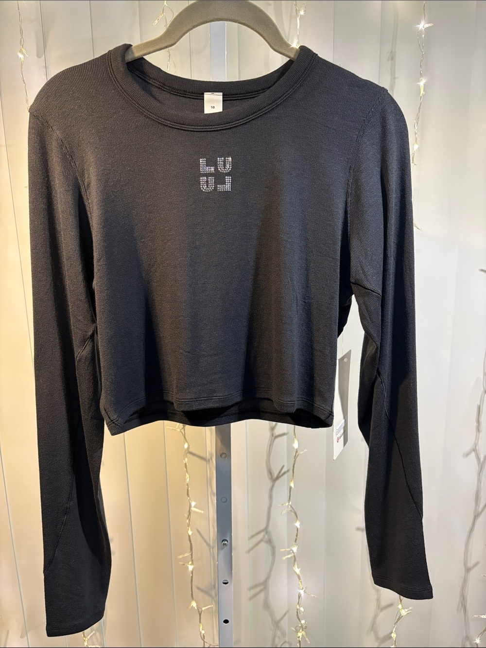 Lululemon Hold Me Tight Long Sleeve *Jewelled Crop Black size 10 NWT